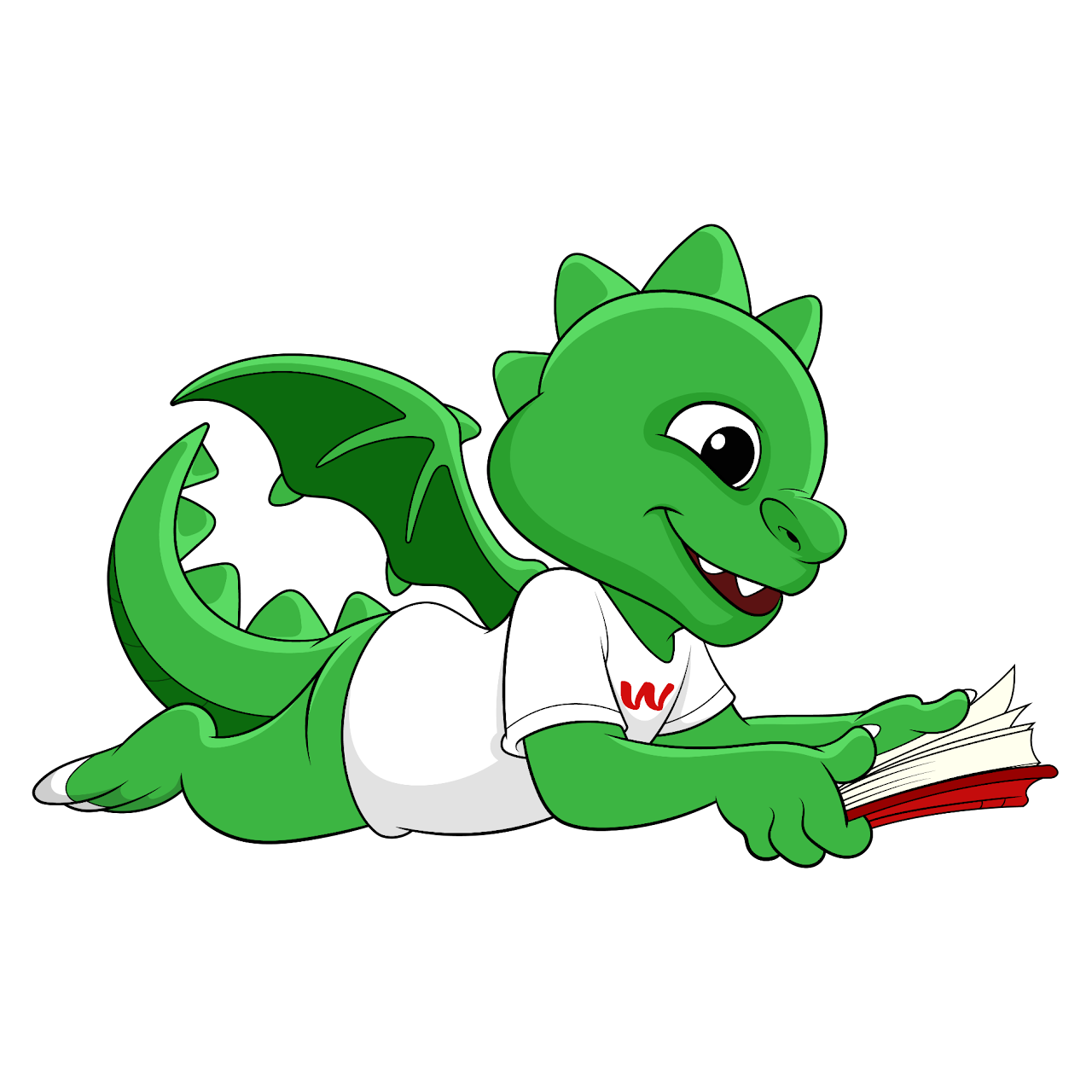 Wordzilla reading a book